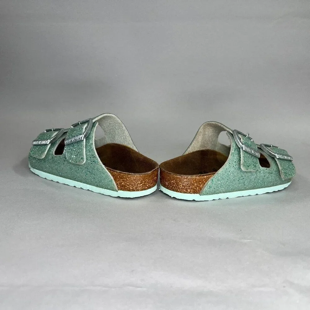 Birkenstock Arizona Sandals Little Girls Size 8.5 Sparkly Turquoise Buckle Slide